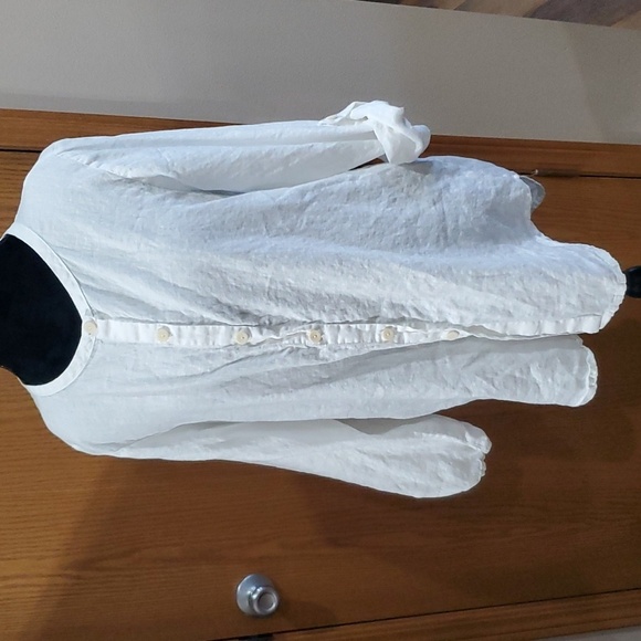 Flax 2 pack of linen tab sleeve tunic button down shirts blue striped/white - Picture 1 of 13